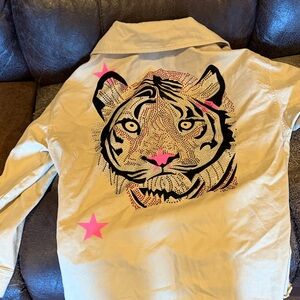 Velvet Beige Jacket with Pink Star